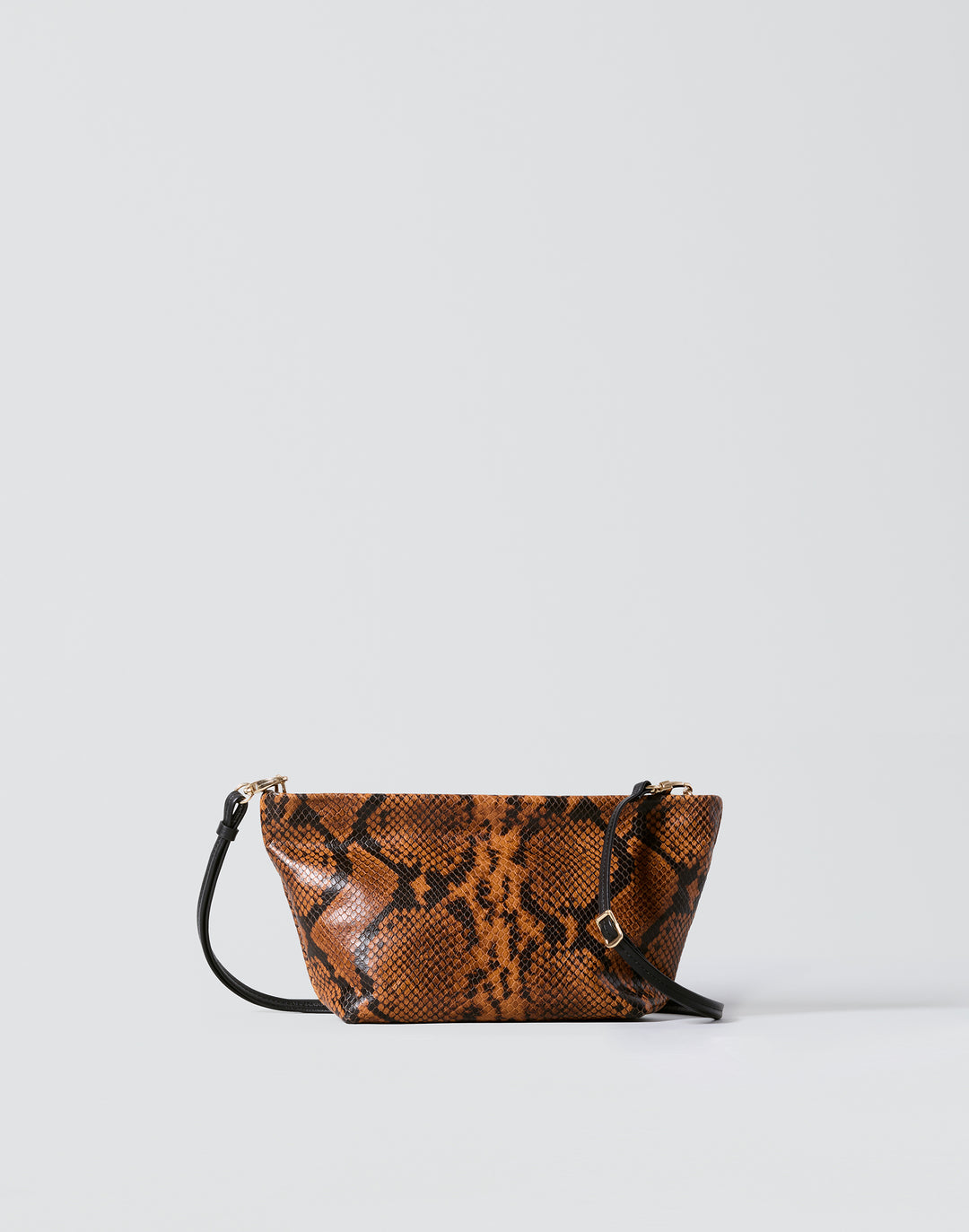 hyer goods la sala minimal shoulder bag  with removable thin strap front with strap down in brown python with gold hardware #color_tan-python