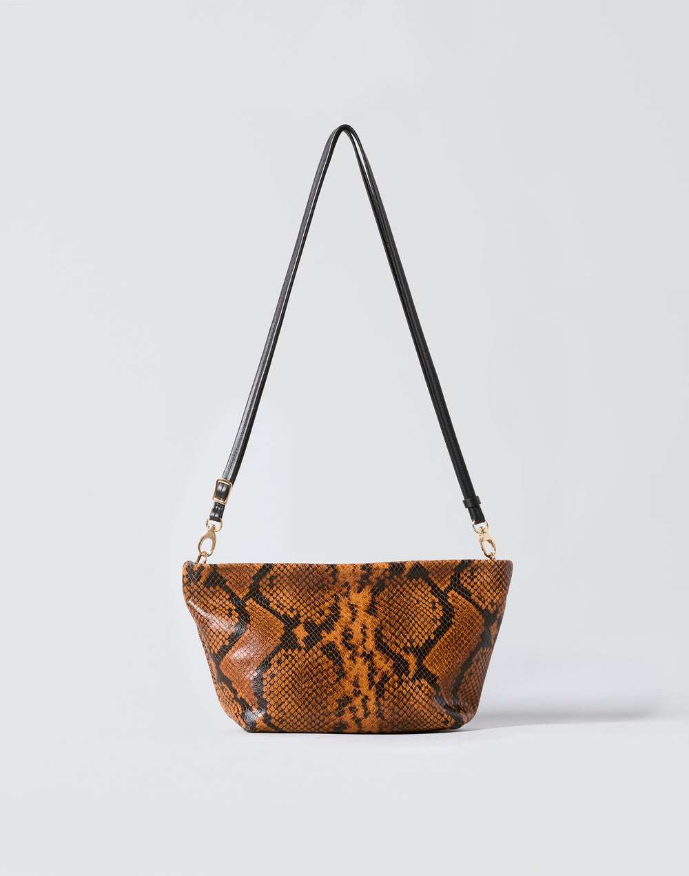 hyer goods la sala minimal shoulder bag  with removable thin strap front brown python with gold hardware #color_tan-python