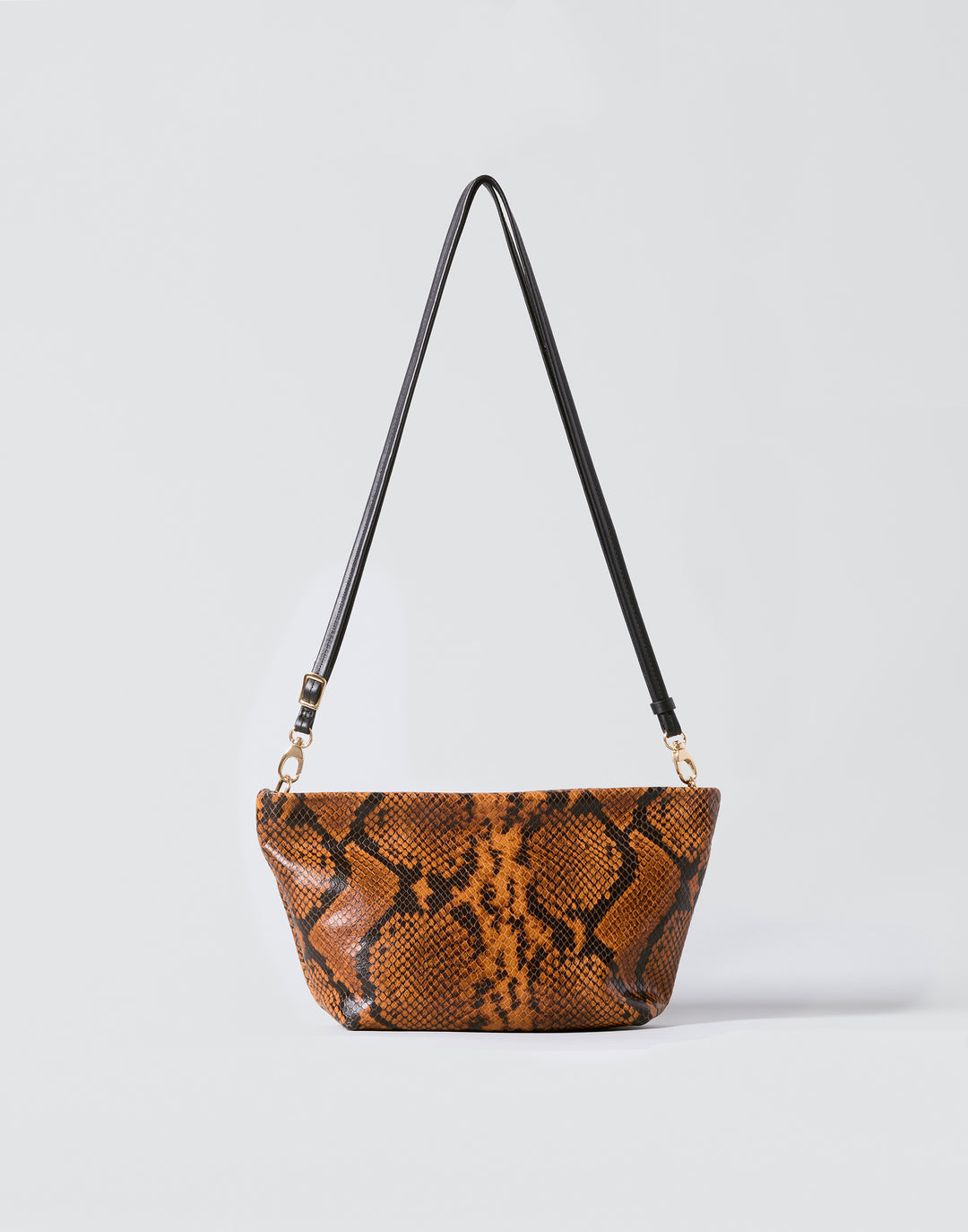 hyer goods la sala minimal shoulder bag  with removable thin strap front brown python with gold hardware #color_tan-python