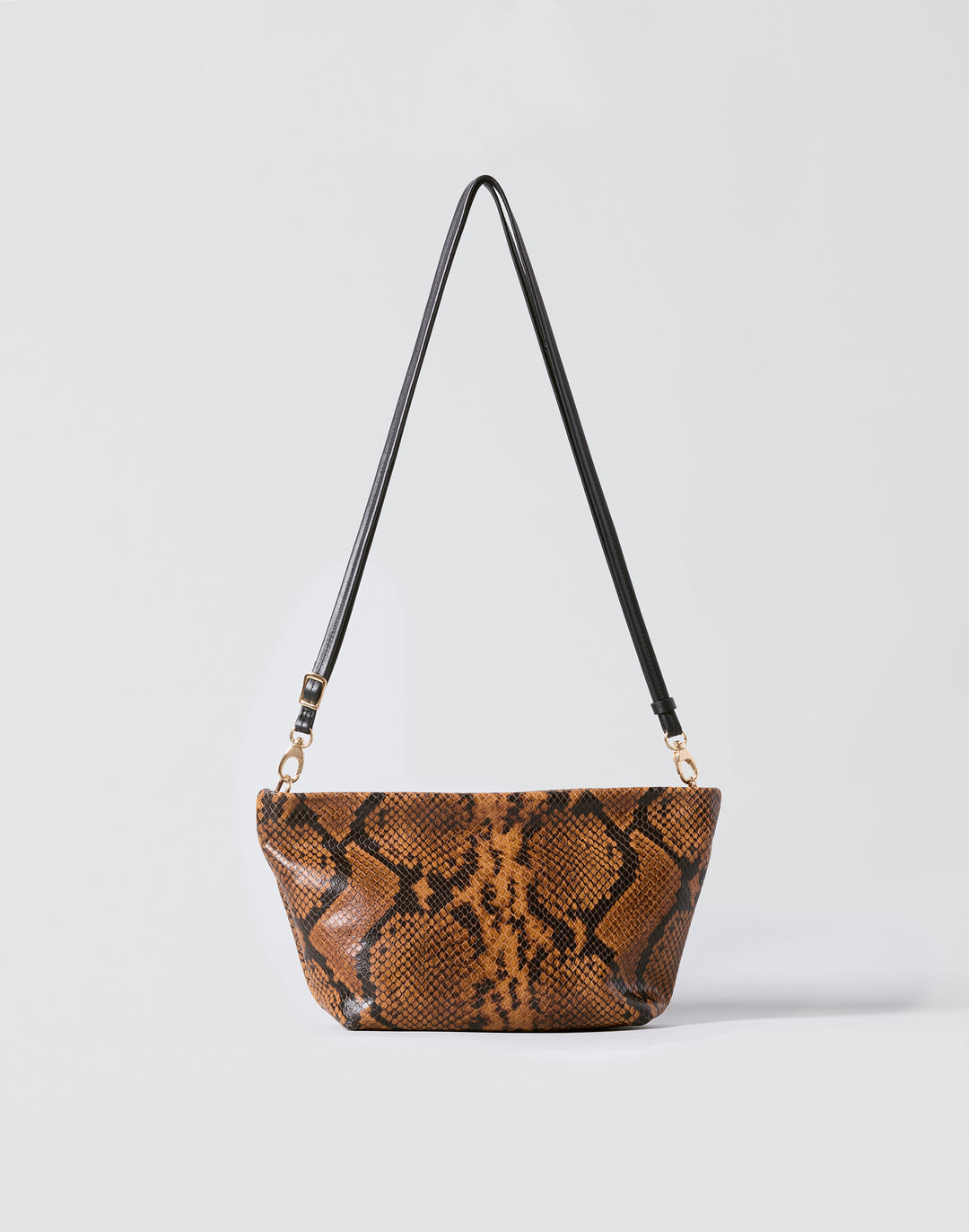 hyer goods la sala minimal shoulder bag  with removable thin strap front brown python with gold hardware #color_tan-python