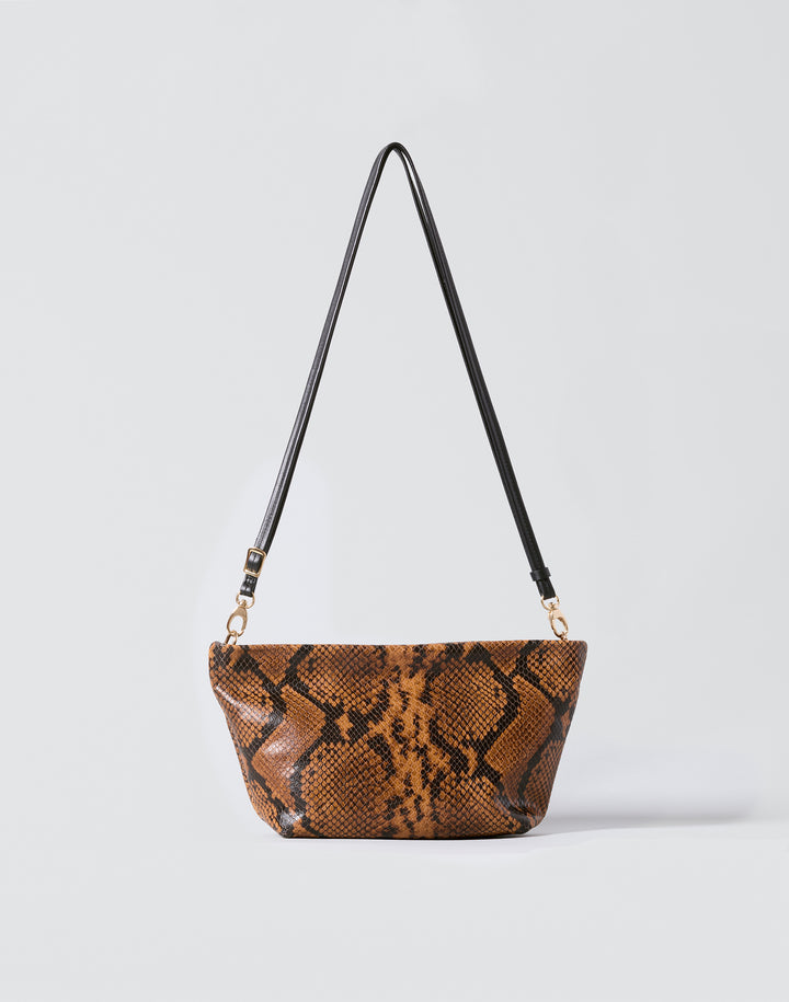 hyer goods la sala minimal shoulder bag  with removable thin strap front brown python with gold hardware #color_tan-python