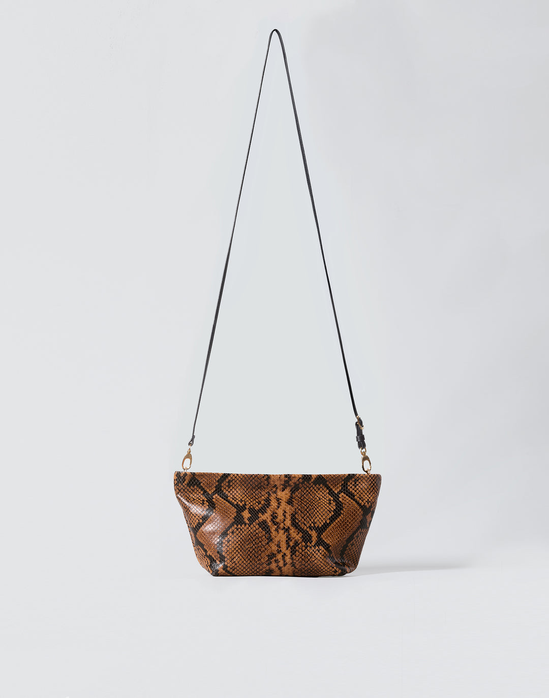 hyer goods la sala minimal shoulder bag  with removable thin strap front with elongated strap in brown python with gold hardware #color_tan-python