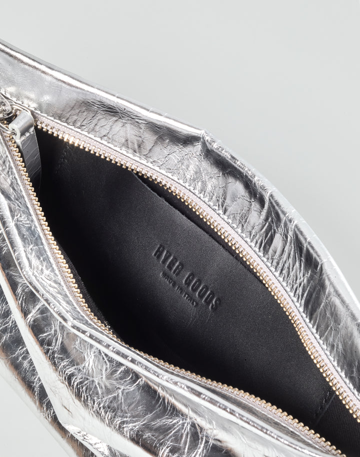hyer goods la sala minimal convertible shoulder bag in silver nappa with silver hardware inside #color_silver