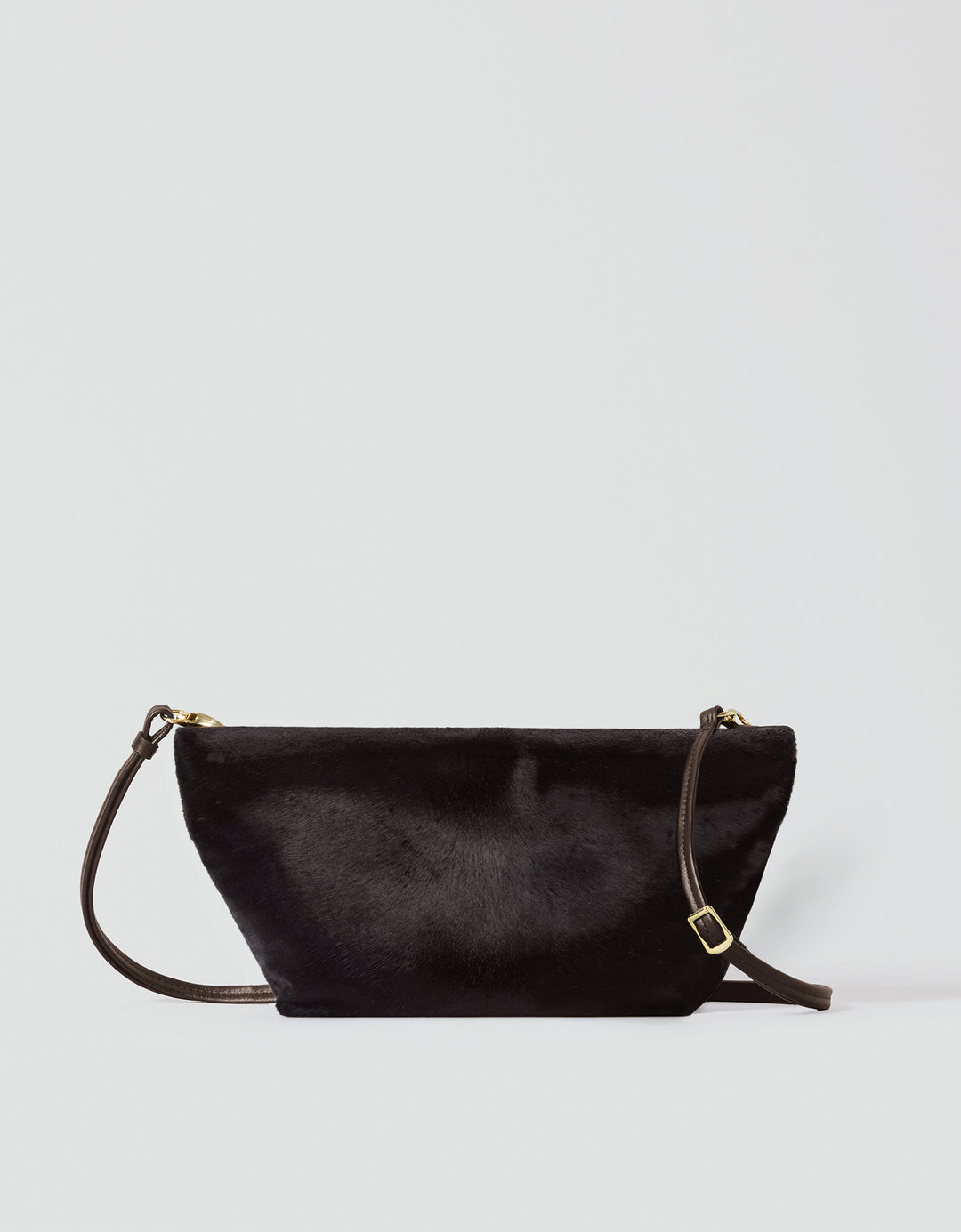 HYER GOODS La Sala mini convertible shoulder bag in dark chocolate pony hair #color_dark-chocolate-pony