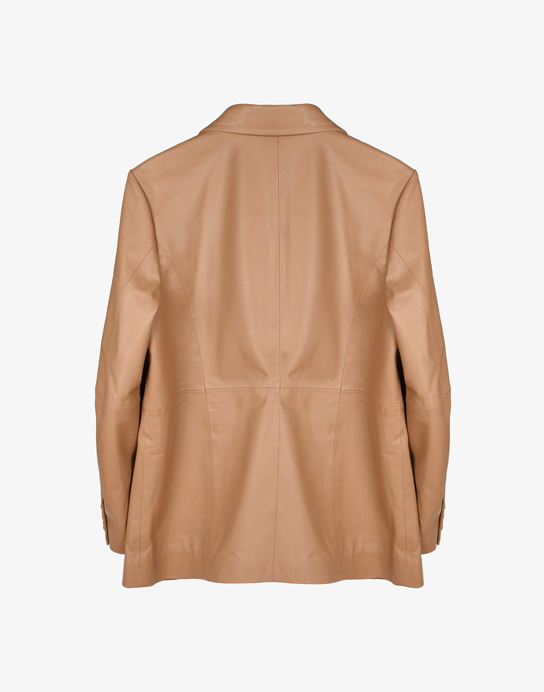 Sustainable leather blazer with relaxed fit in black #color_camel