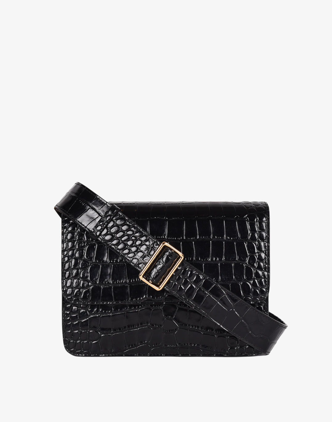 hyer goods recycled leather crossbody satchel bag black crocodile #color_black-croco