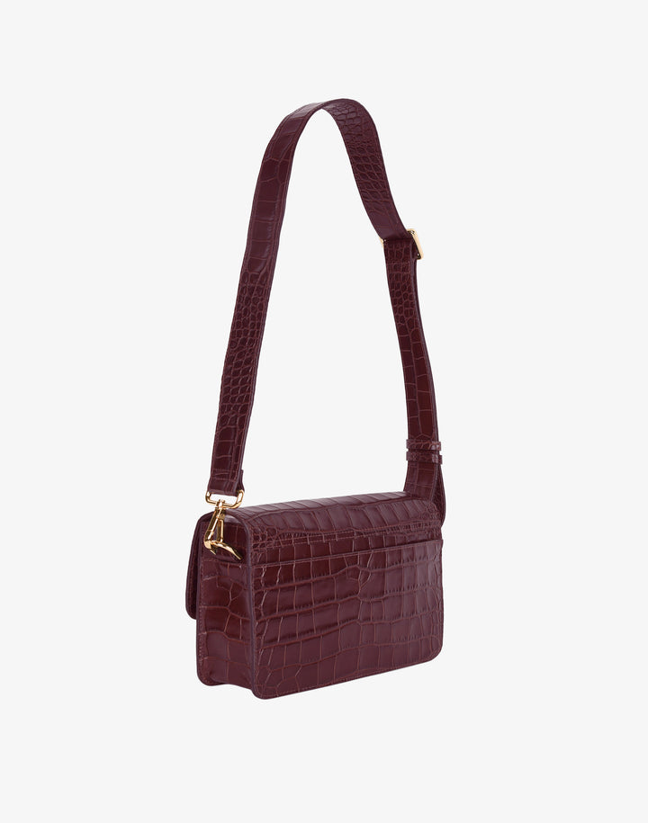hyer goods recycled leather crossbody satchel bag burgundy crocodile #color_burgundy-croco