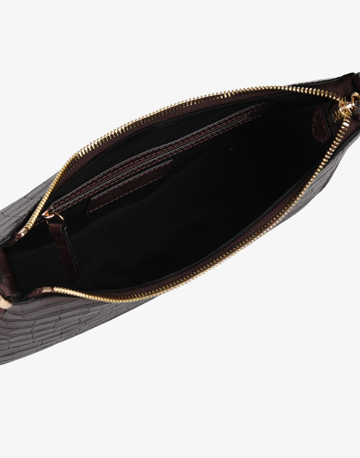 recycled genuine leather everyday shoulder bag dark brown chocolate croco#color_choco-croco