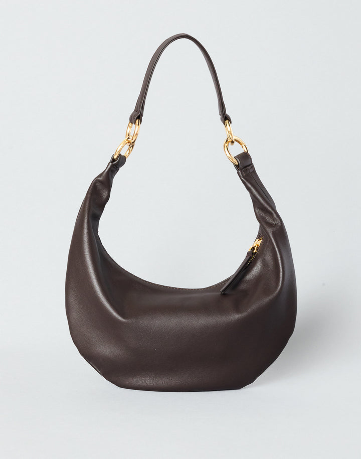 HYER GOODS convertible Mini crescent micro ring bag chocolate brown #color_chocolate
