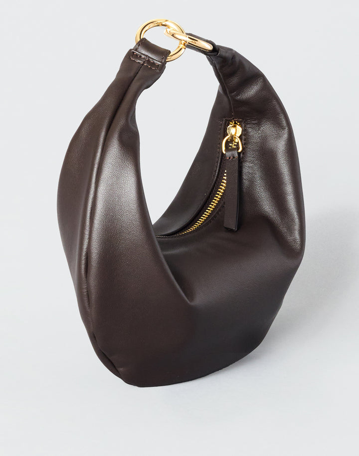HYER GOODS convertible Mini crescent micro ring bag chocolate brown #color_chocolate