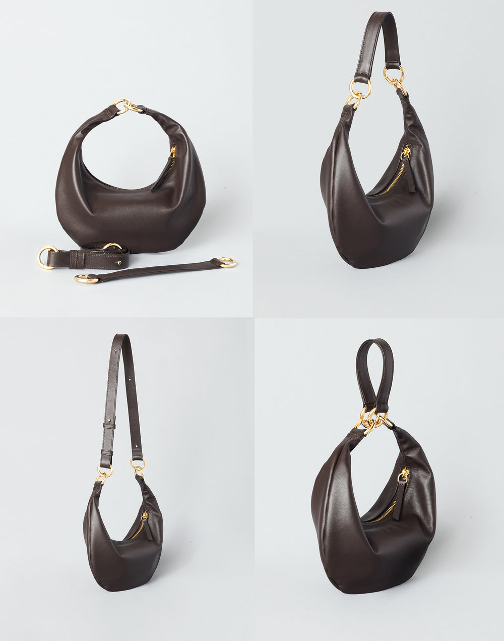 HYER GOODS convertible Mini crescent micro ring bag chocolate brown #color_chocolate