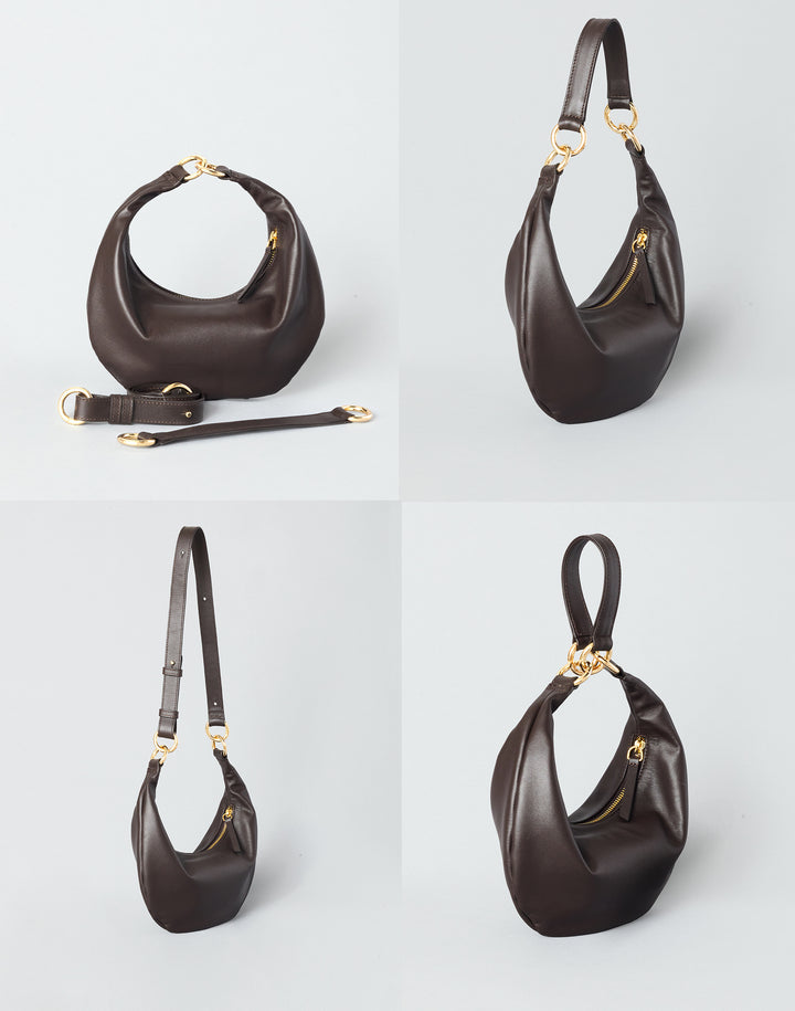 HYER GOODS convertible Mini crescent micro ring bag chocolate brown #color_chocolate
