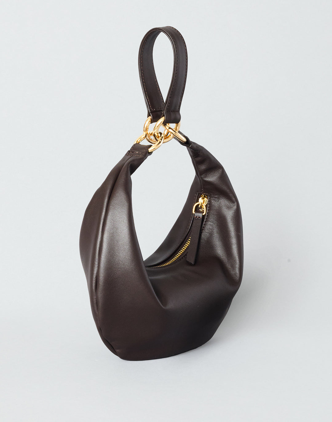 HYER GOODS convertible bracelet bag Mini crescent micro ring bag chocolate brown #color_chocolate