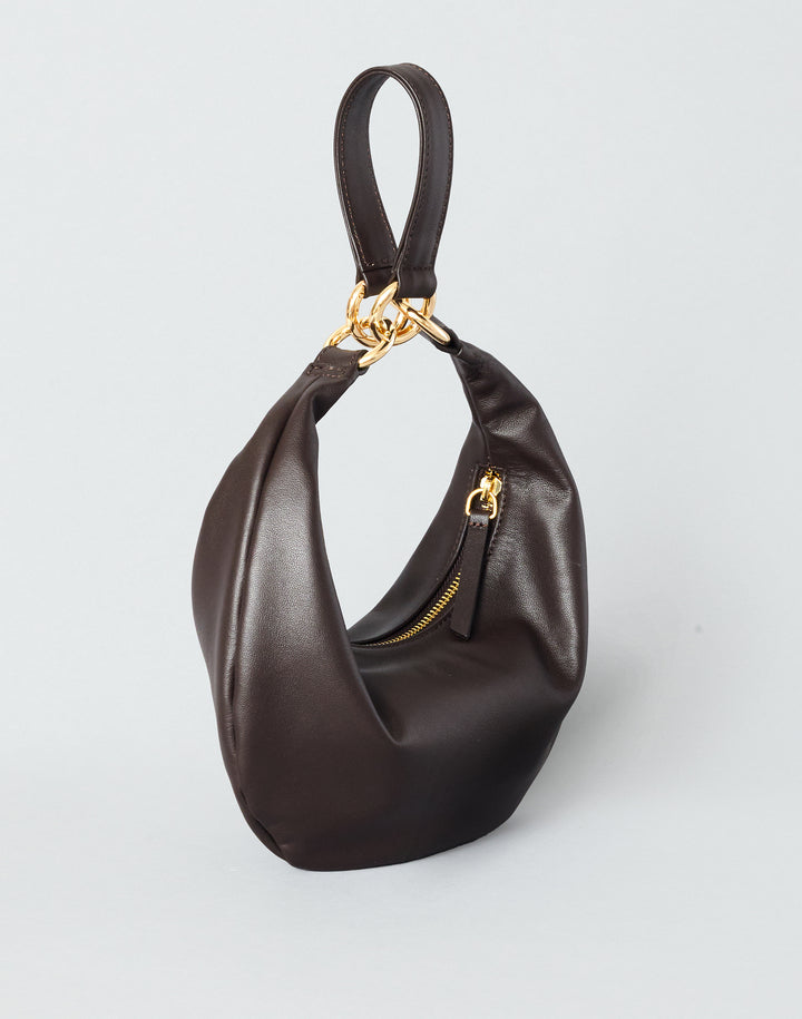 HYER GOODS convertible bracelet bag Mini crescent micro ring bag chocolate brown #color_chocolate