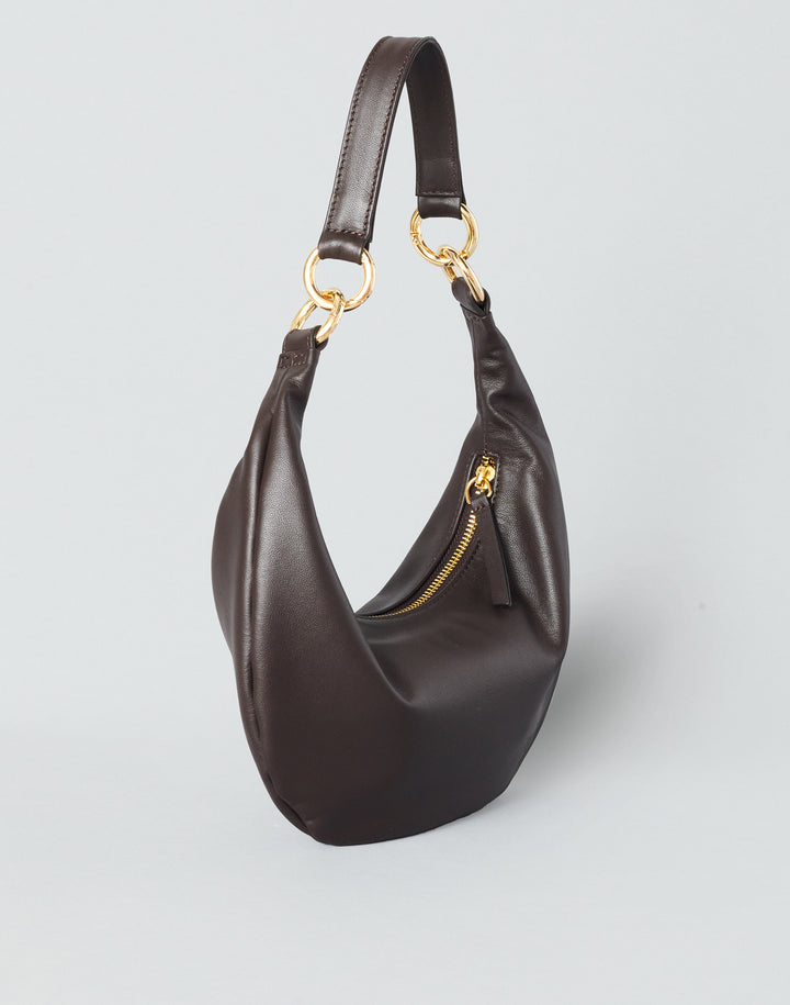 HYER GOODS convertible Mini crescent micro ring bag chocolate brown #color_chocolate