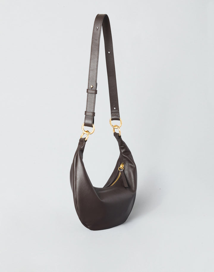 HYER GOODS convertible Mini crescent micro ring bag chocolate brown #color_chocolate