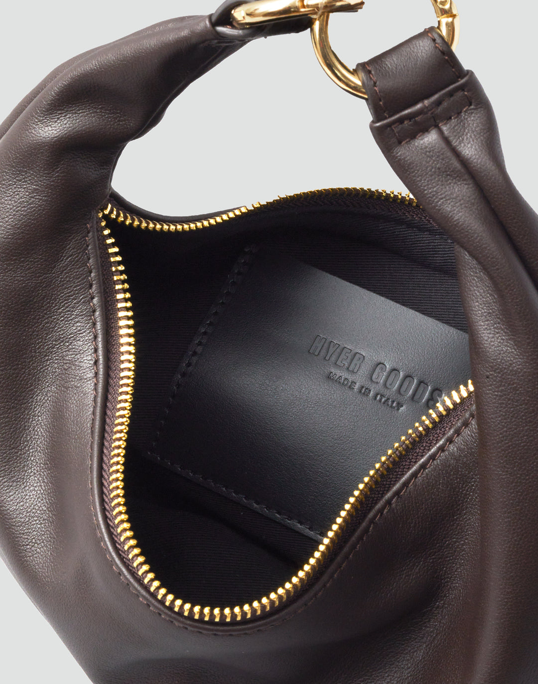 HYER GOODS convertible Mini crescent micro ring bag chocolate brown #color_chocolate
