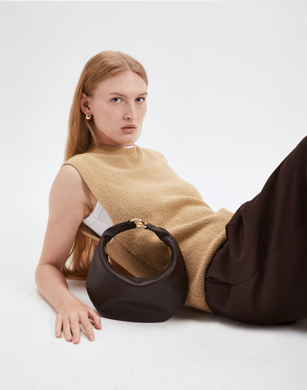 HYER GOODS convertible Mini crescent micro ring bag chocolate brown #color_chocolate