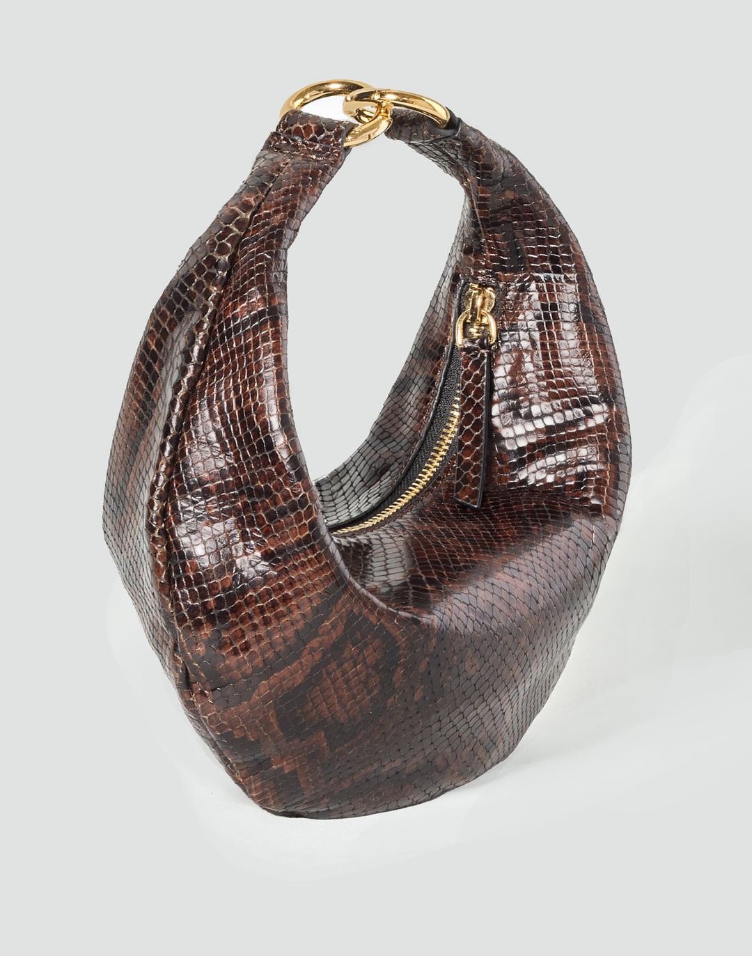 HYER GOODS Mini crescent micro ring bag brown python #color_brown-python