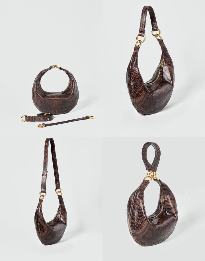 HYER GOODS Mini crescent micro ring bag brown python #color_brown-python-embossed
