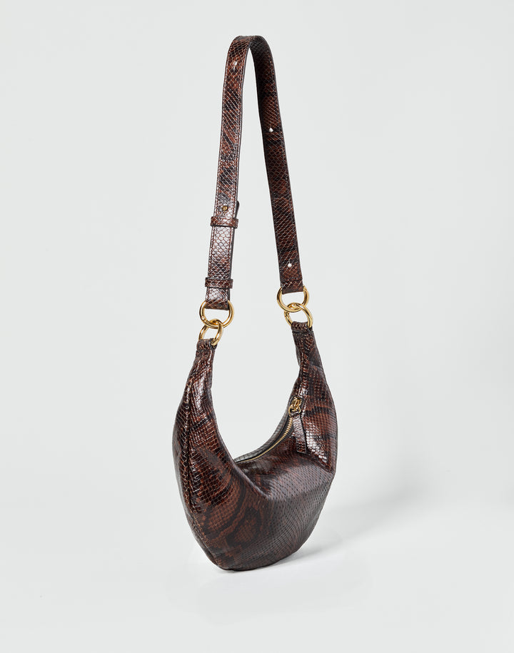 HYER GOODS Mini crescent micro ring bag brown python #color_brown-python-embossed