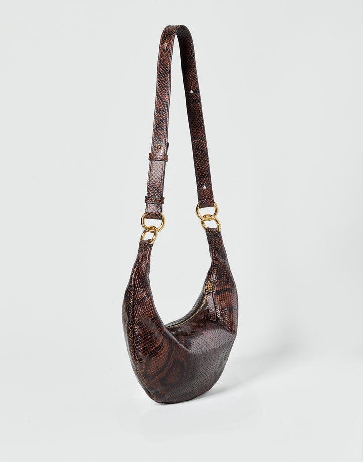 HYER GOODS Mini crescent micro ring bag brown python #color_brown-python-embossed