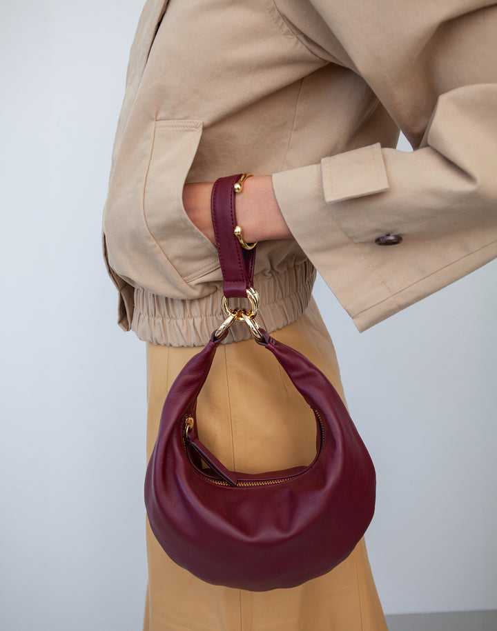 HYER GOODS Mini crescent micro ring bag dark red #color_dark-cherry-red