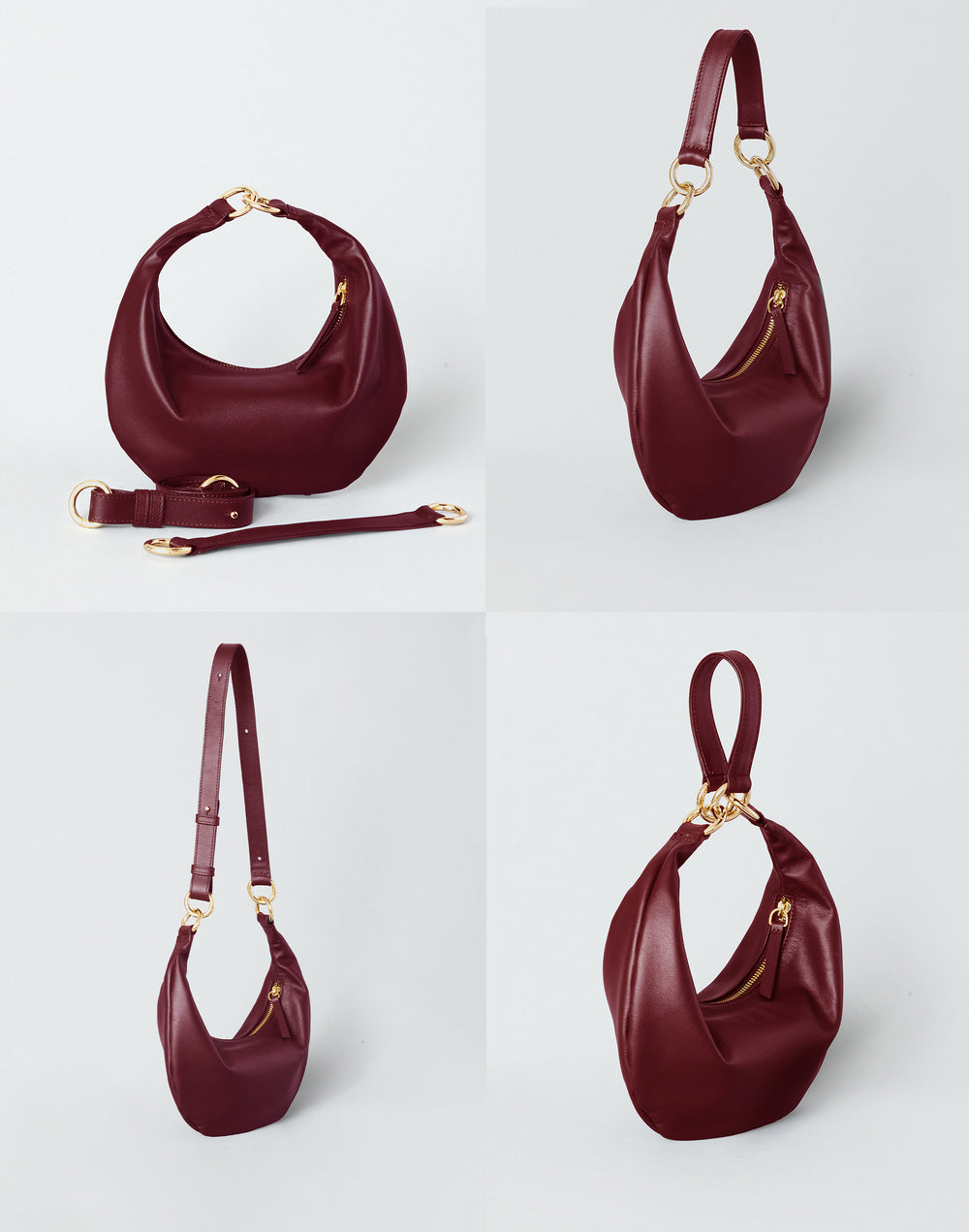 HYER GOODS Mini crescent micro ring bag dark red #color_dark-cherry-red