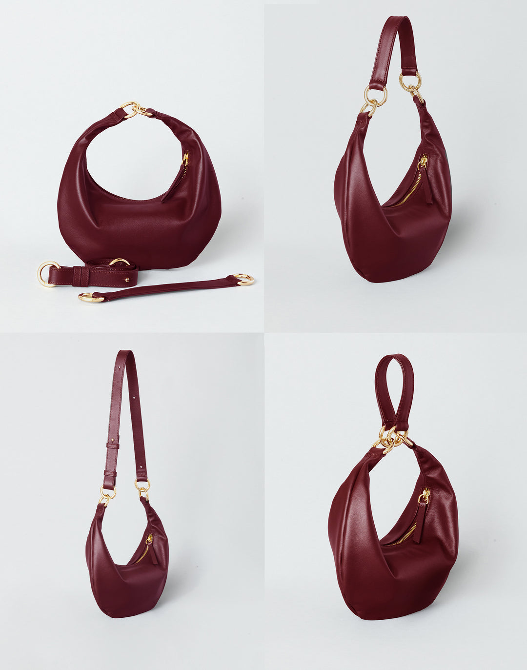 HYER GOODS Mini crescent micro ring bag dark red #color_dark-cherry-red