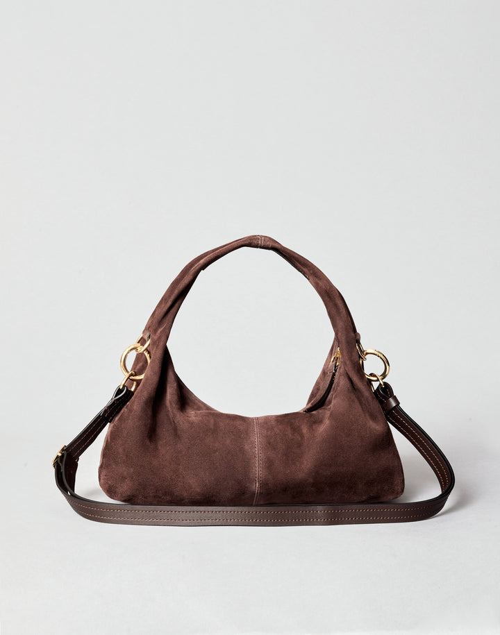 HYER GOODS Mini everyday brown suede shoulder bag #color_chocolate-suede