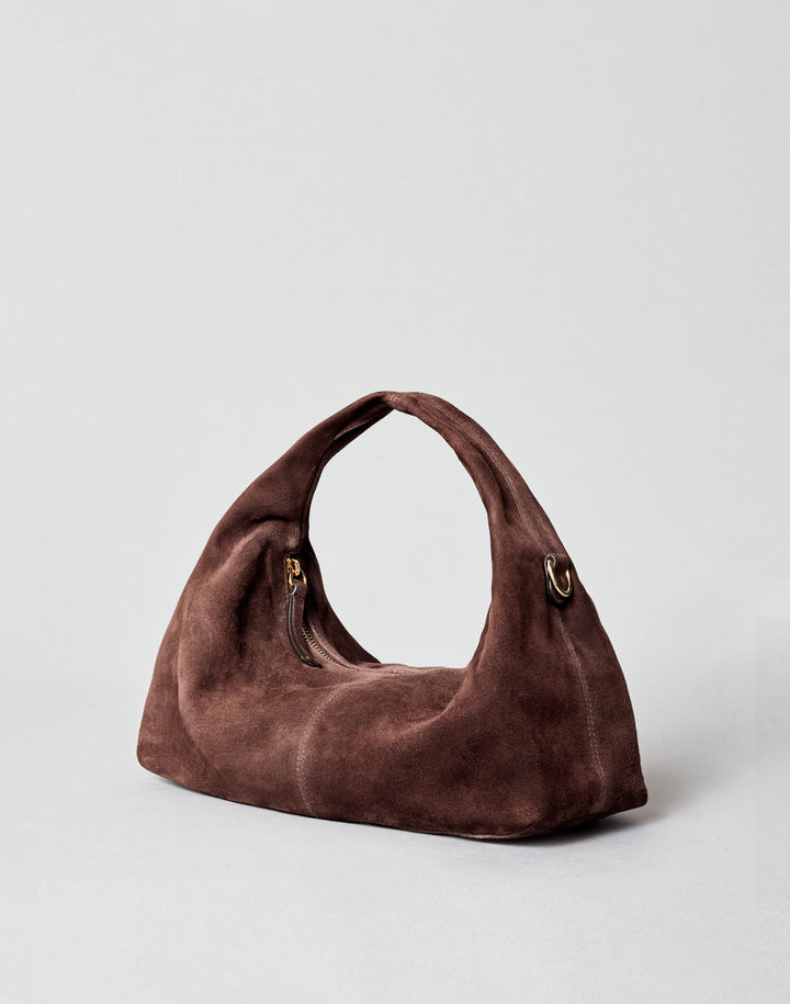 HYER GOODS Mini everyday brown suede shoulder bag #color_chocolate-suede