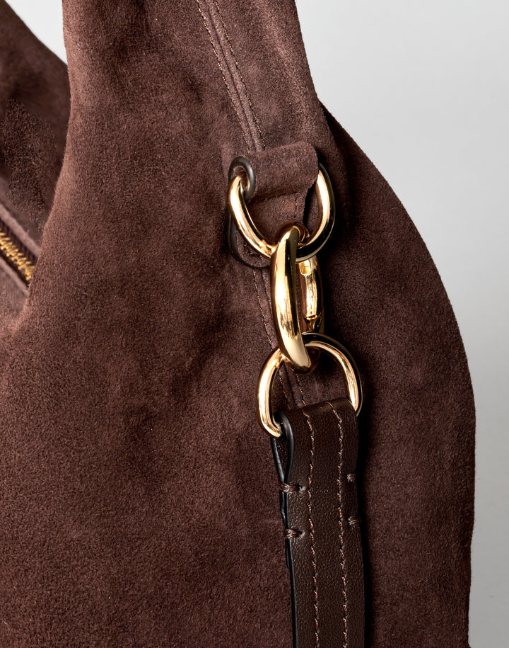 HYER GOODS Mini everyday brown suede shoulder bag #color_chocolate-suede