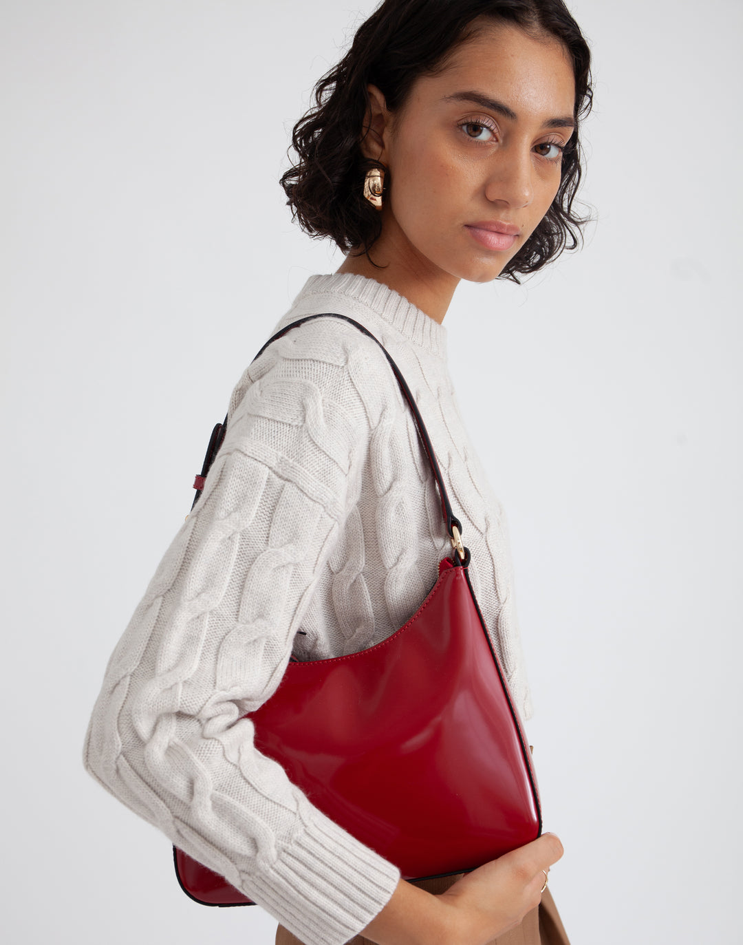 recycled genuine leather everyday shoulder bag red glazed red#color_glazed-red