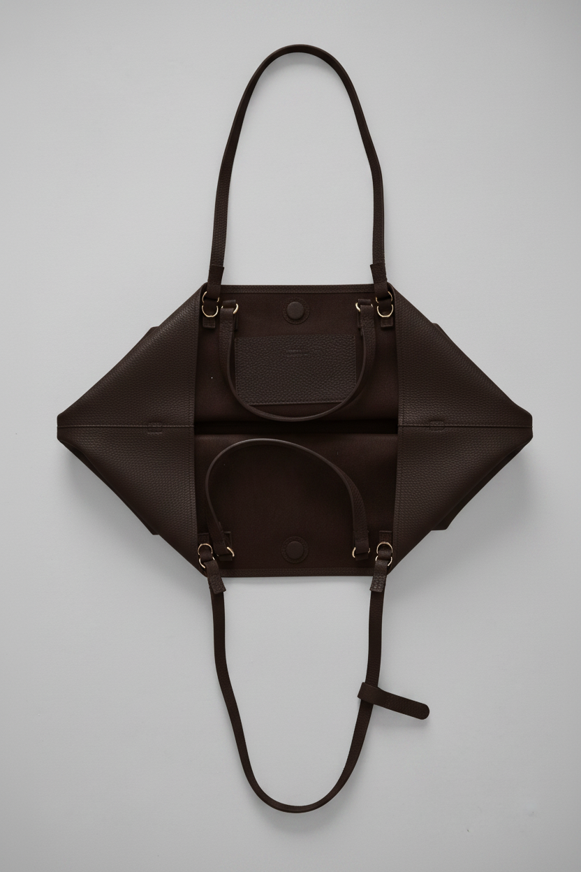 HYER GOODS Mercato dark brown tumbled unlined leather tote back #color_dark-chocolate