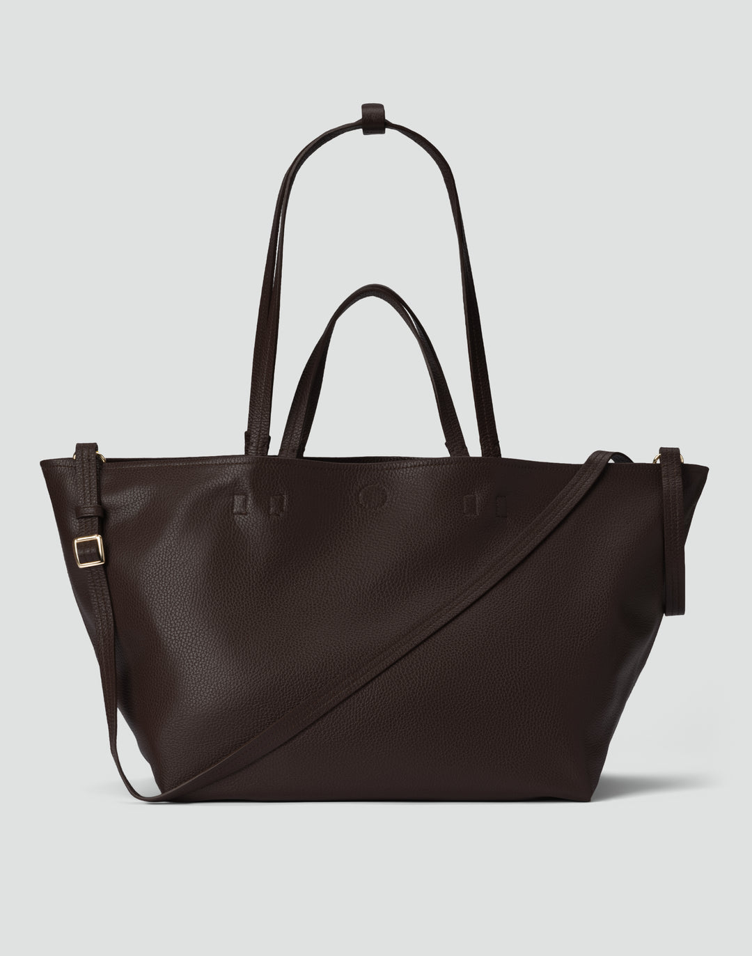 HYER GOODS Mercato dark brown tumbled unlined leather tote back #color_dark-chocolate