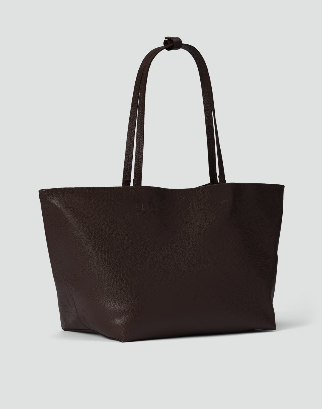HYER GOODS Mercato dark brown tumbled unlined leather tote back #color_dark-chocolate
