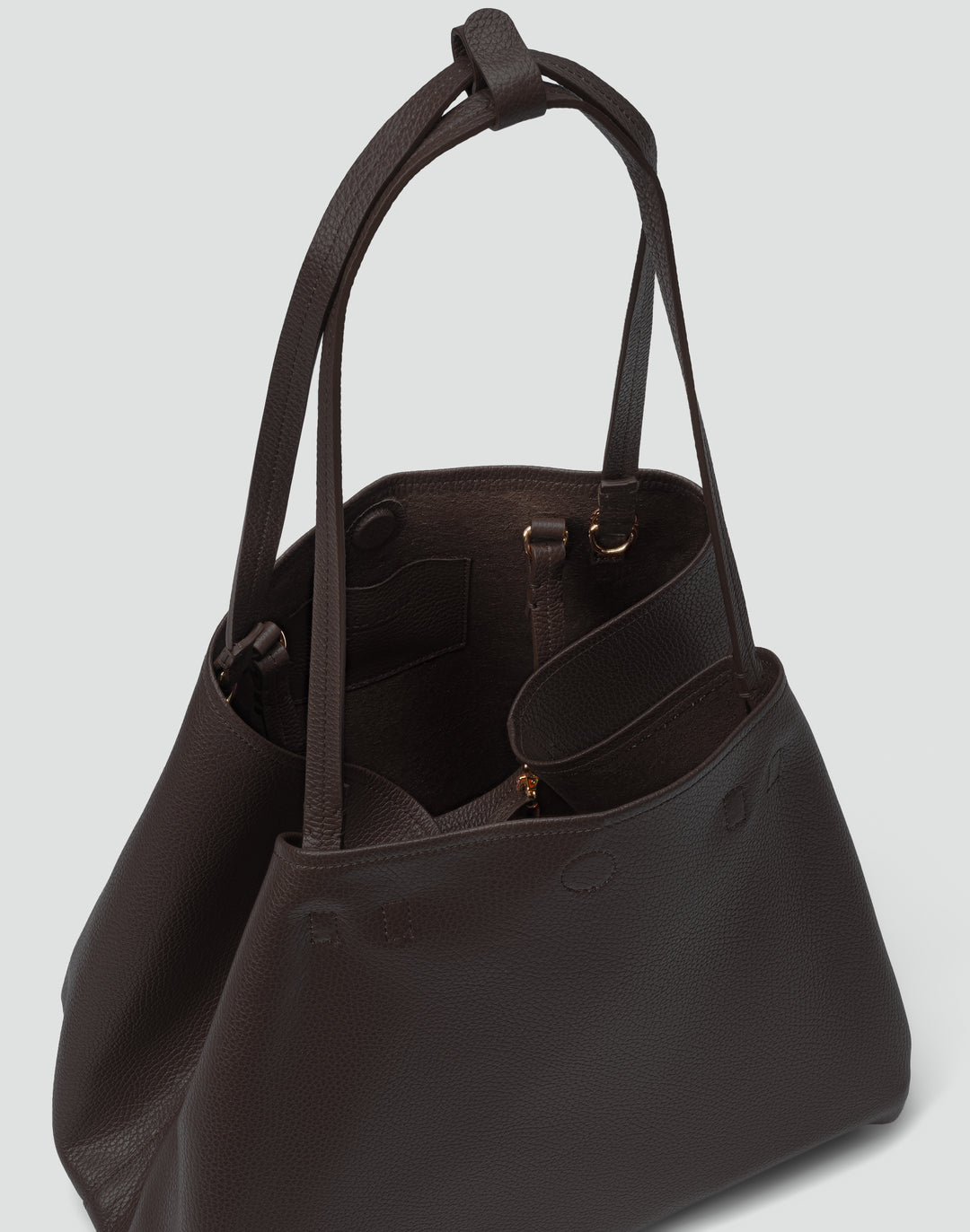 HYER GOODS Mercato dark brown tumbled unlined leather tote back #color_dark-chocolate