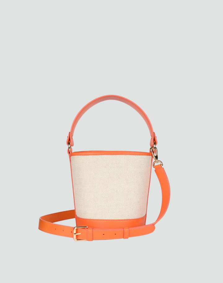 Canvas Mini Bucket Bag - Linen/Orange