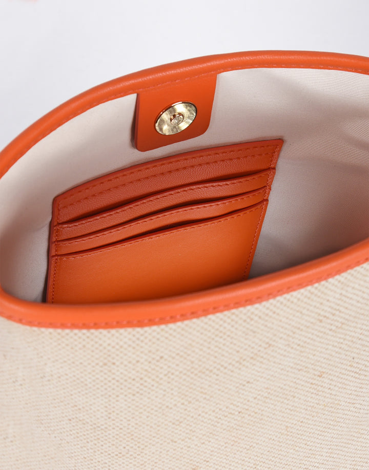 Canvas Mini Bucket Bag - Linen/Orange