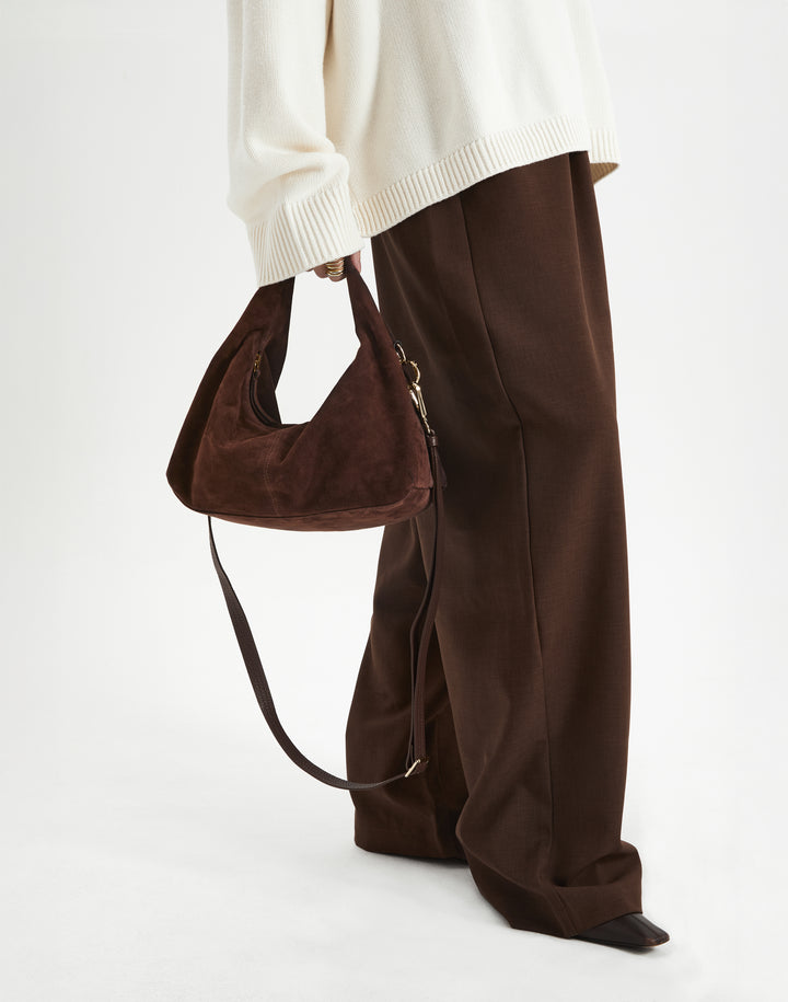 HYER GOODS Mini everyday brown suede shoulder bag #color_chocolate-suede
