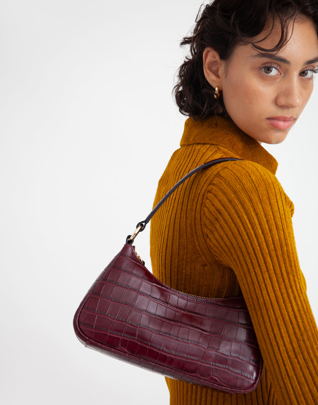 recycled genuine leather mini shoulder bag burgundy crocodile #color_burgundy-croco