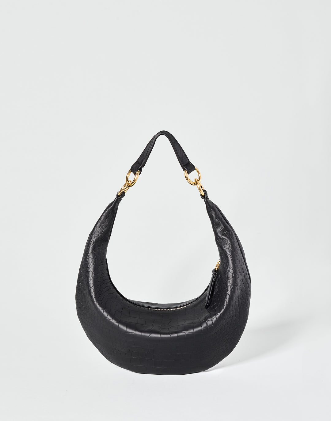 HYER GOODS convertible croc crossbody hobo  crescent bag Piccola ring bag #color_black-croco