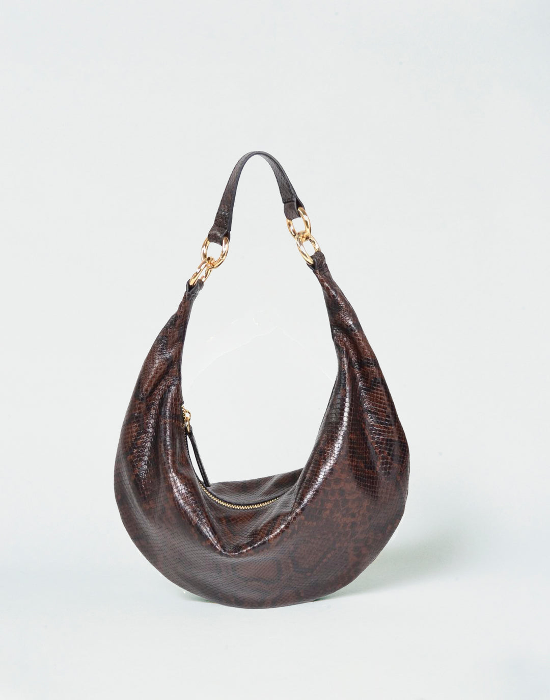 HYER GOODS convertible python crossbody hobo  crescent bag Piccola ring bag #color_brown-python