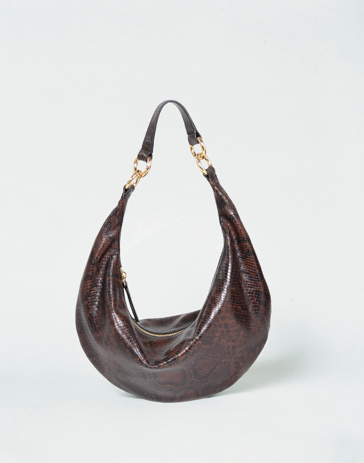 HYER GOODS convertible python crossbody hobo  crescent bag Piccola ring bag #color_brown-python