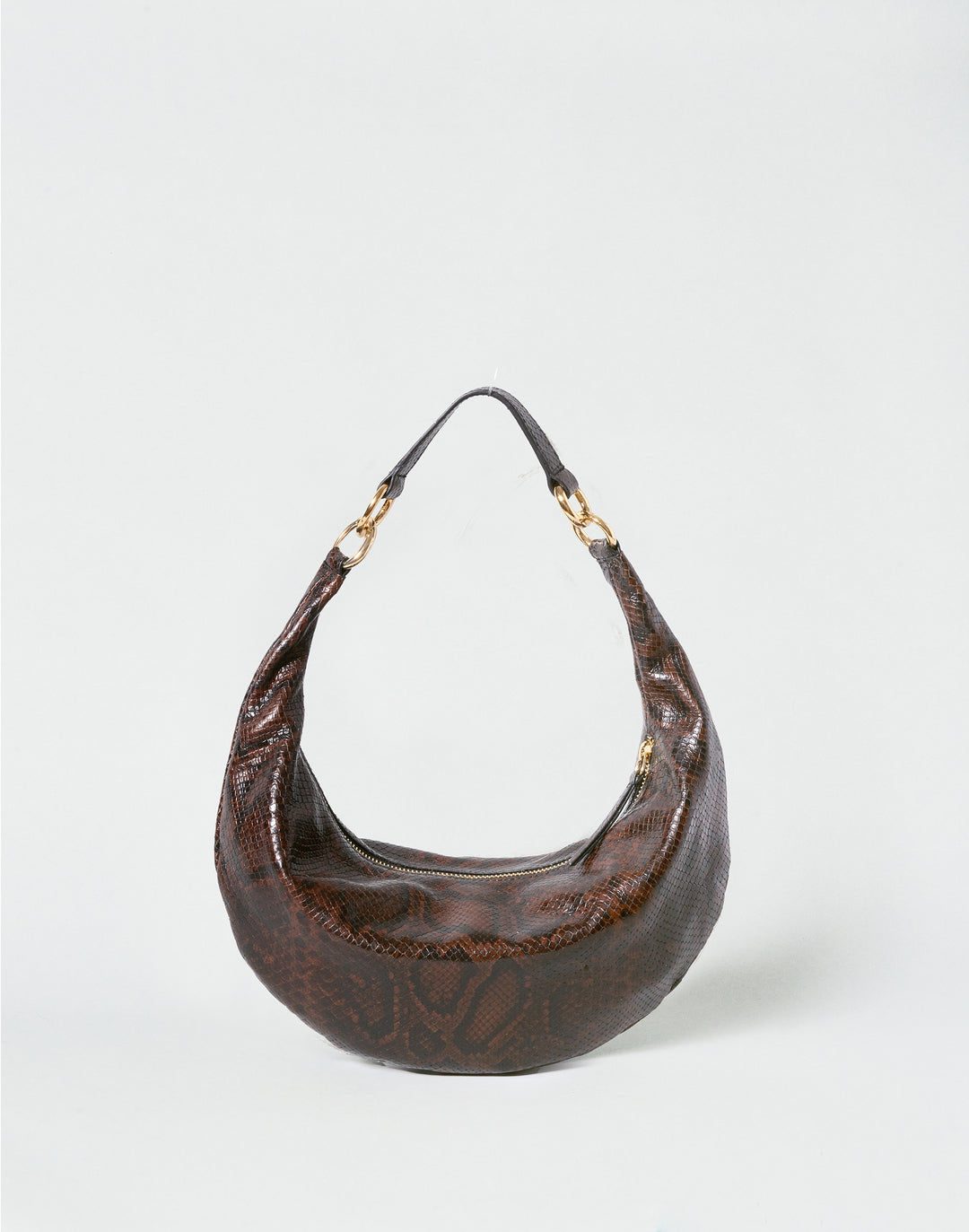 HYER GOODS convertible python crossbody hobo shoulder crescent bag Piccola ring bag #color_brown-python