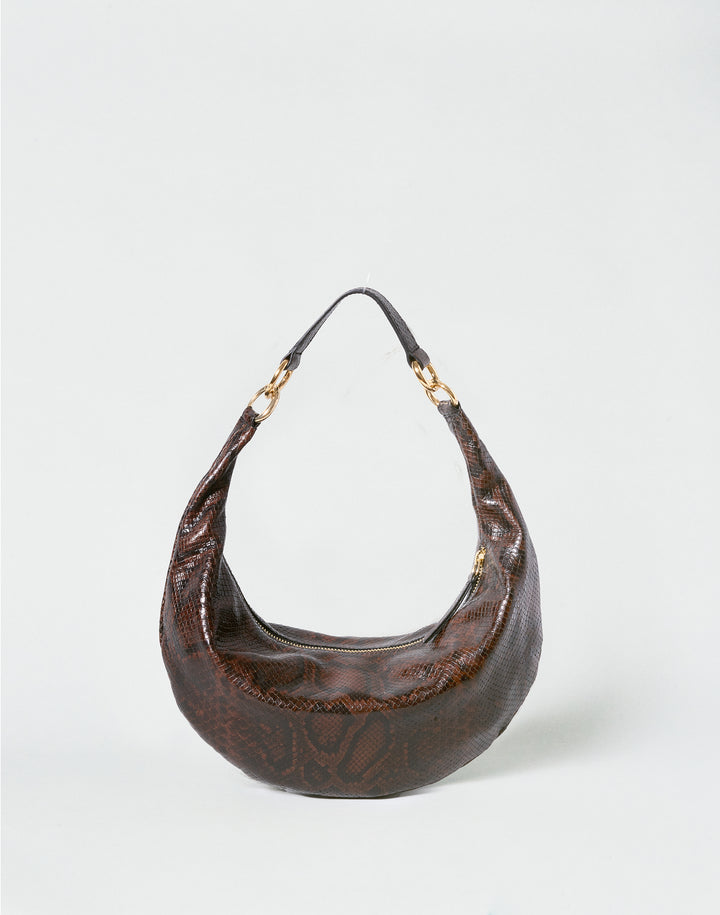 HYER GOODS convertible python crossbody hobo shoulder crescent bag Piccola ring bag #color_brown-python