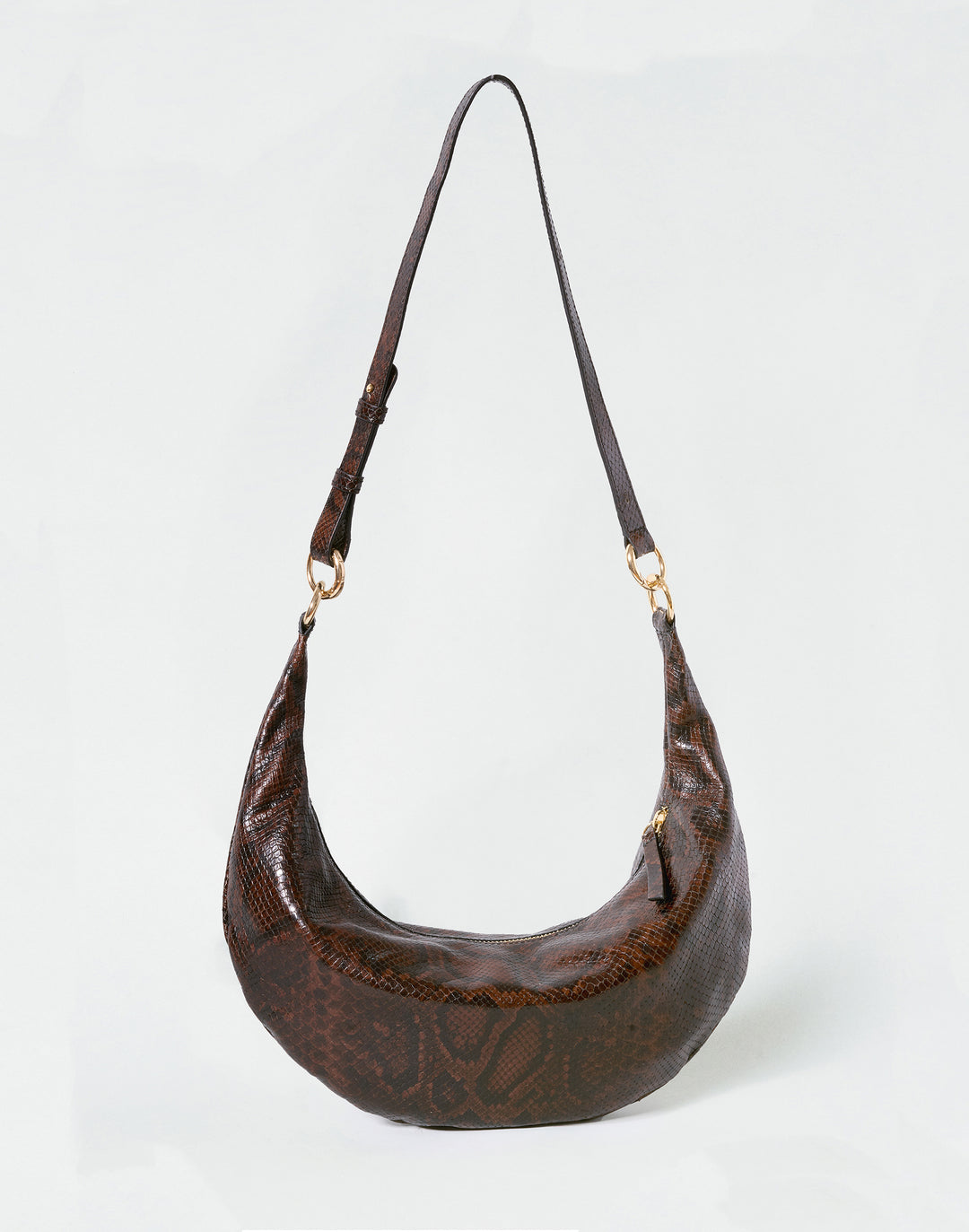 HYER GOODS convertible python crossbody hobo convertible crossbody crescent bag Piccola ring bag  #color_brown-python