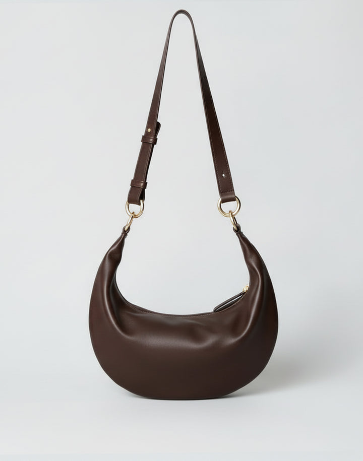 HYER GOODS convertible crossbody hobo  crescent bag Piccola ring bag #color_chocolate