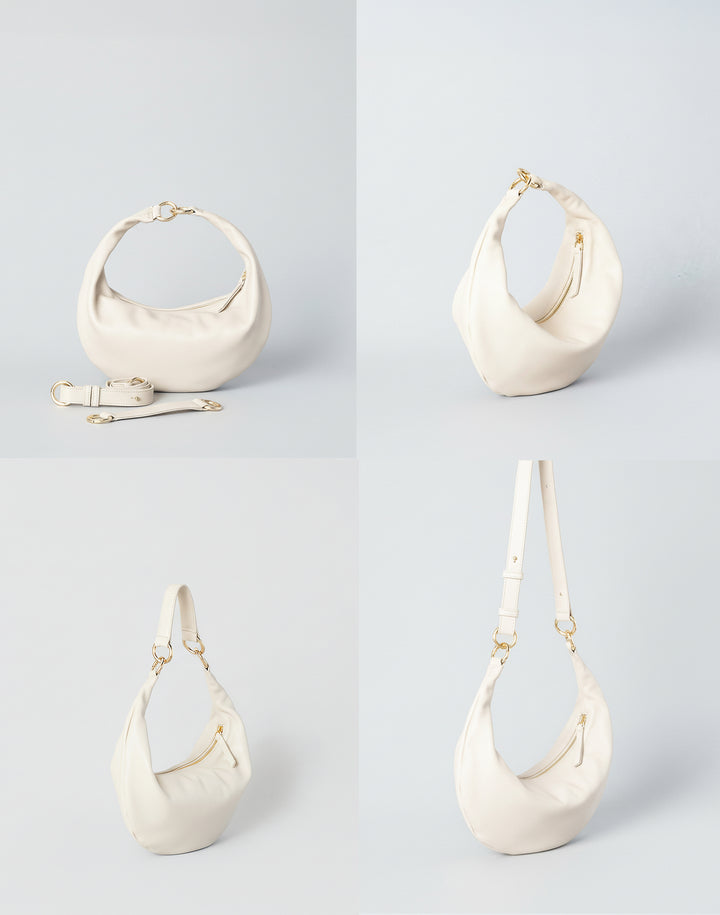 HYER GOODS convertible crossbody hobo  crescent bag Piccola ring bag #color_off-white