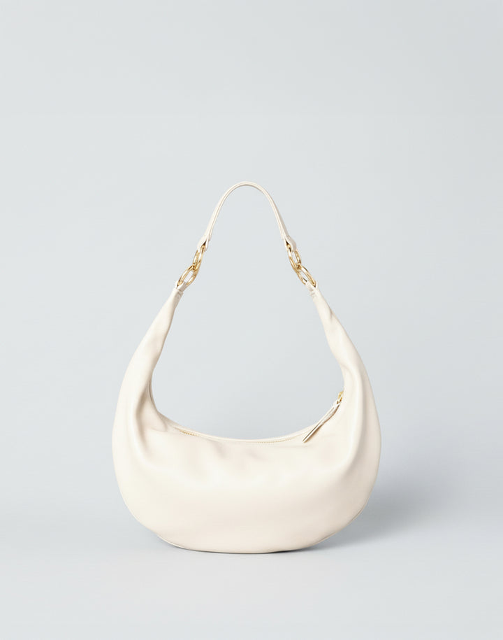 HYER GOODS convertible crossbody hobo  crescent bag Piccola ring bag #color_off-white